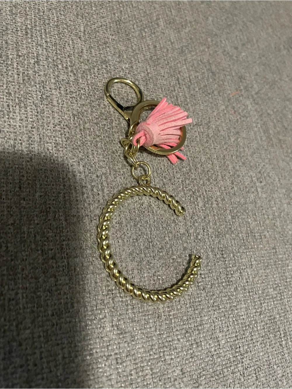 Gold Rope C Initial Keychain with Pink Tassel